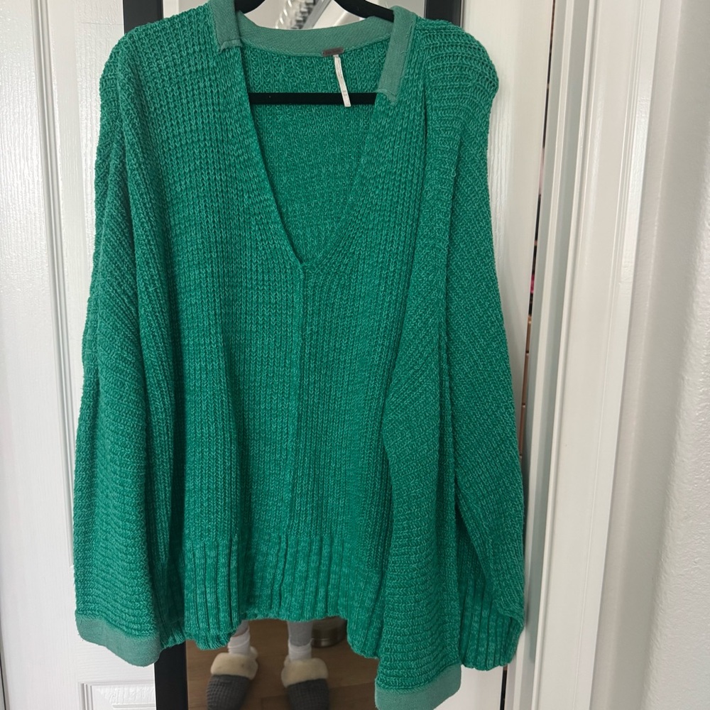 Free People Green V-Neck Sweater